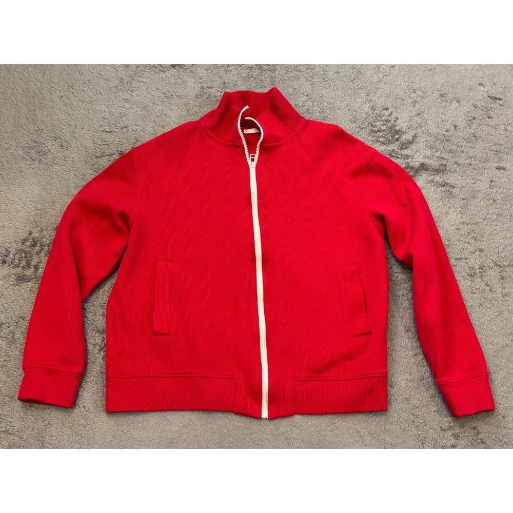 Zara Full Zip Track Jacket Women’s Medium Red White Pockets Casual Athletic